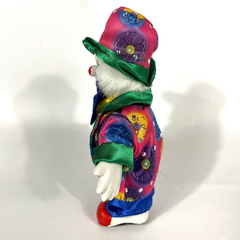 Vtg Psychedelic Floral Clown Doll Porcelain Colorful Sequin Posable Whimsy NWOT - Picture 2 of 8